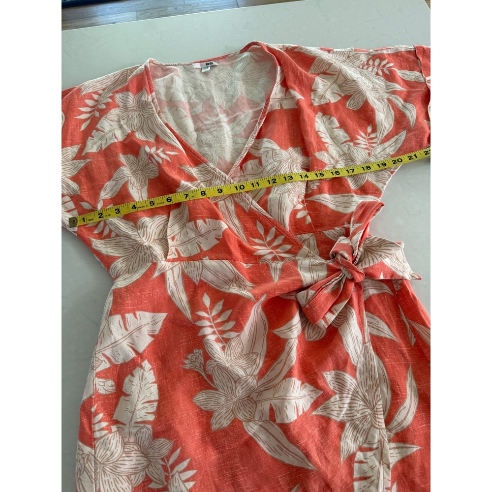 Amuse Society Coral Tropical Floral Linen Blend Wrap Dress AD04PMAL Womens Small - Picture 3 of 10